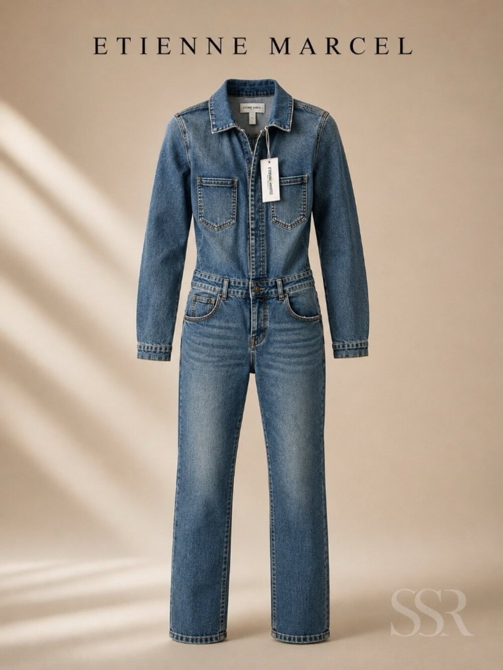 Etienne Marcel Stretch Denim Button Front Jumpsuit Small NWT Blue Utility One Pi